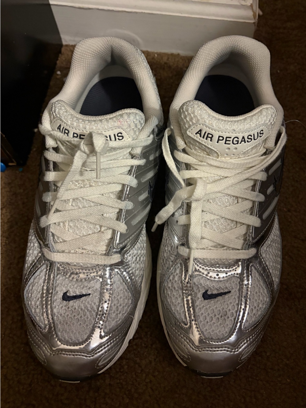 Nike women’s Air Pegasus Silver and White Sneakers